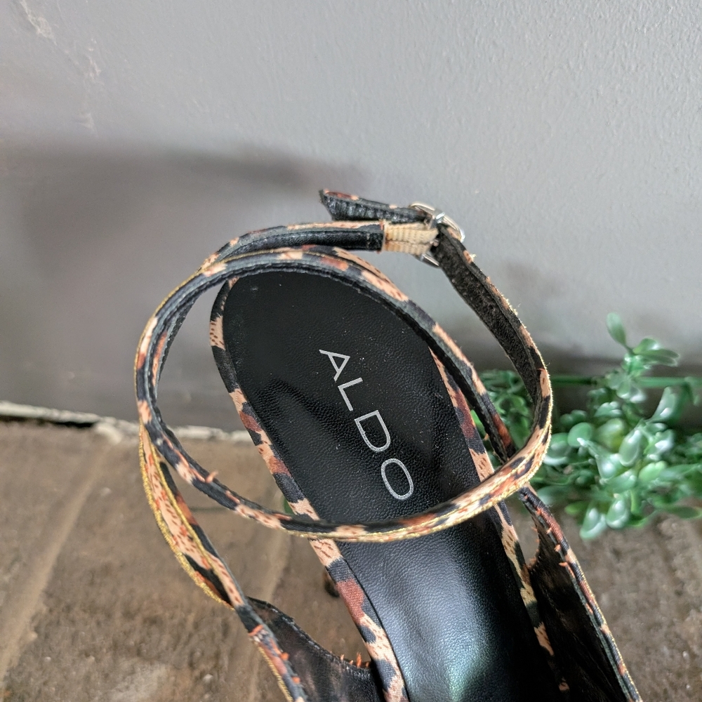 Leopard Print Floral Embroidered Aldo Women's Heels - Picture 5 of 10